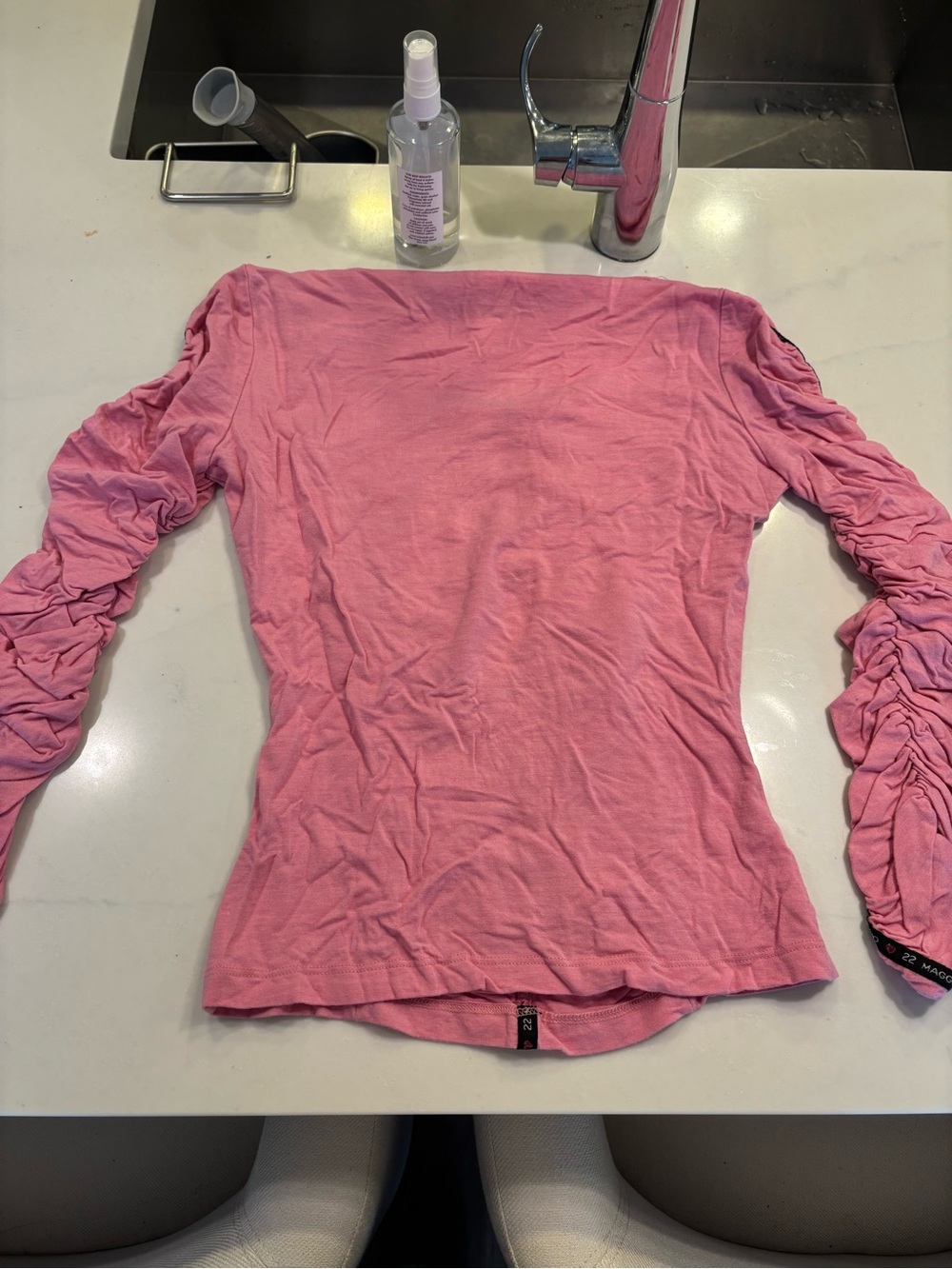 Pink Ruched Long-Sleeve Women's Top - Picture 3 of 3